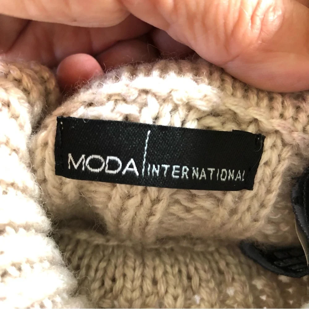 Vintage Moda International Cable Knit Turtleneck Sweater L Cream Wool Blend